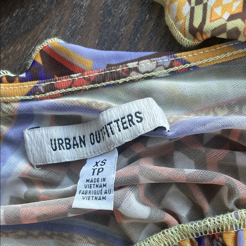 Colorful Patterned Ruffle Sheer Blouse - Picture 2 of 3